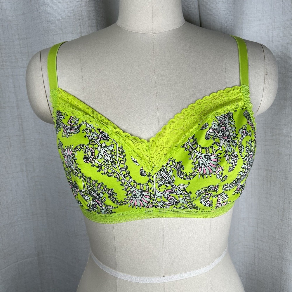 NEW! Savage X Fenty Womens 1X Cotton Essentials Bralette Neon Green Paisley Lace